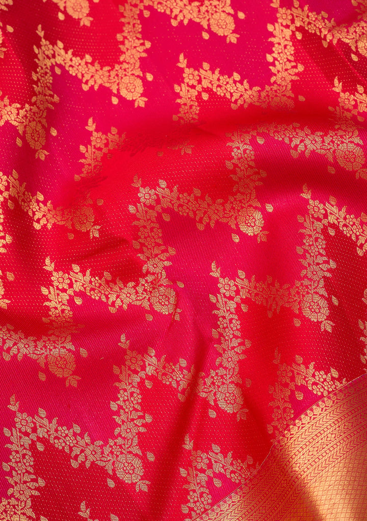 Rani Pink Dharmavaram Pure Silk Saree With Matching Blouse Piece
