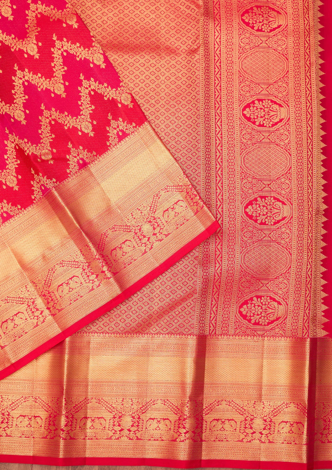 Rani Pink Dharmavaram Pure Silk Saree With Matching Blouse Piece