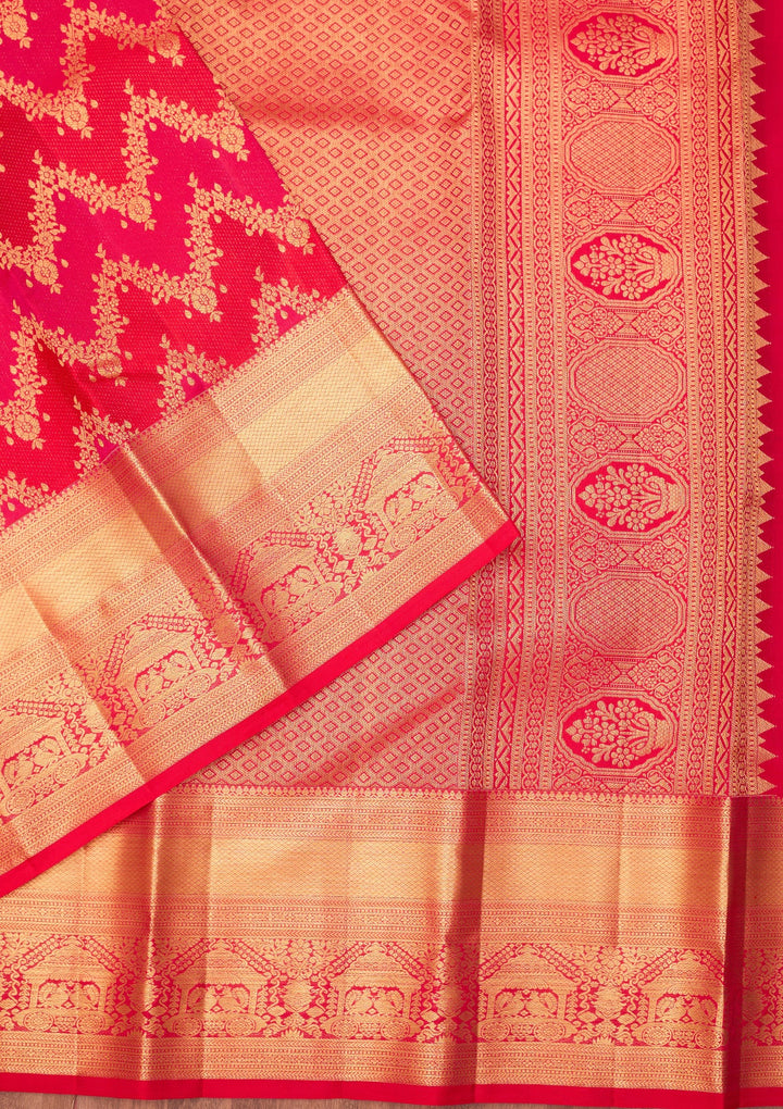 Rani Pink Dharmavaram Pure Silk Saree With Matching Blouse Piece
