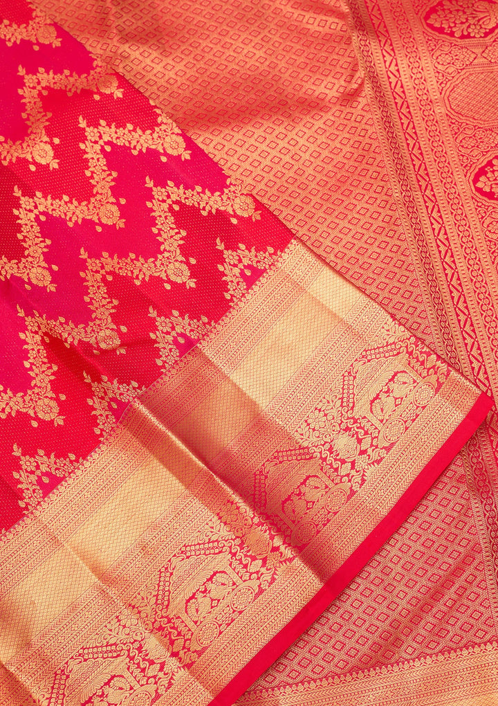 Rani Pink Dharmavaram Pure Silk Saree With Matching Blouse Piece