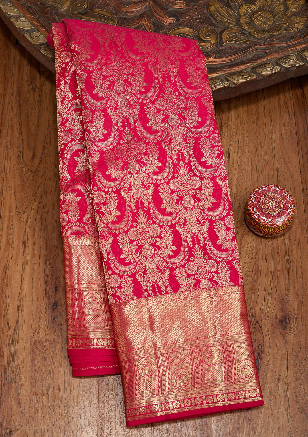 Rani Pink Dharmavaram Pure Silk Saree With Matching Blouse Piece