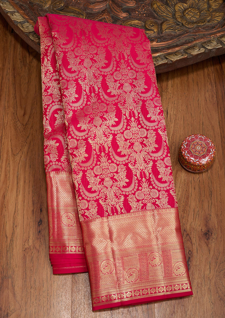 Rani Pink Dharmavaram Pure Silk Saree With Matching Blouse Piece