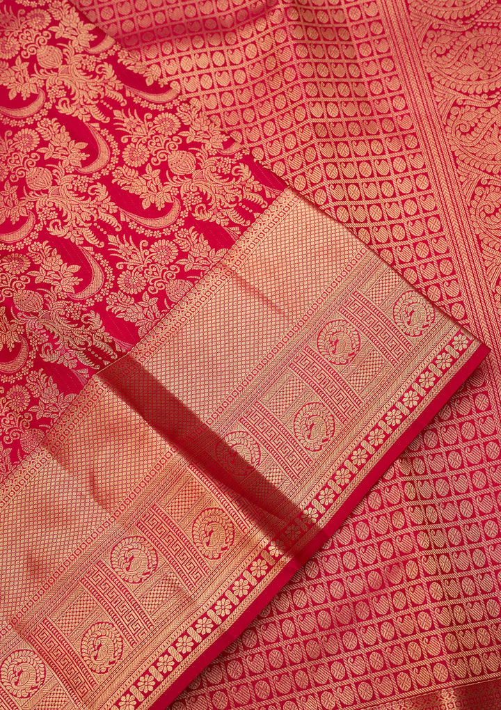 Rani Pink Dharmavaram Pure Silk Saree With Matching Blouse Piece