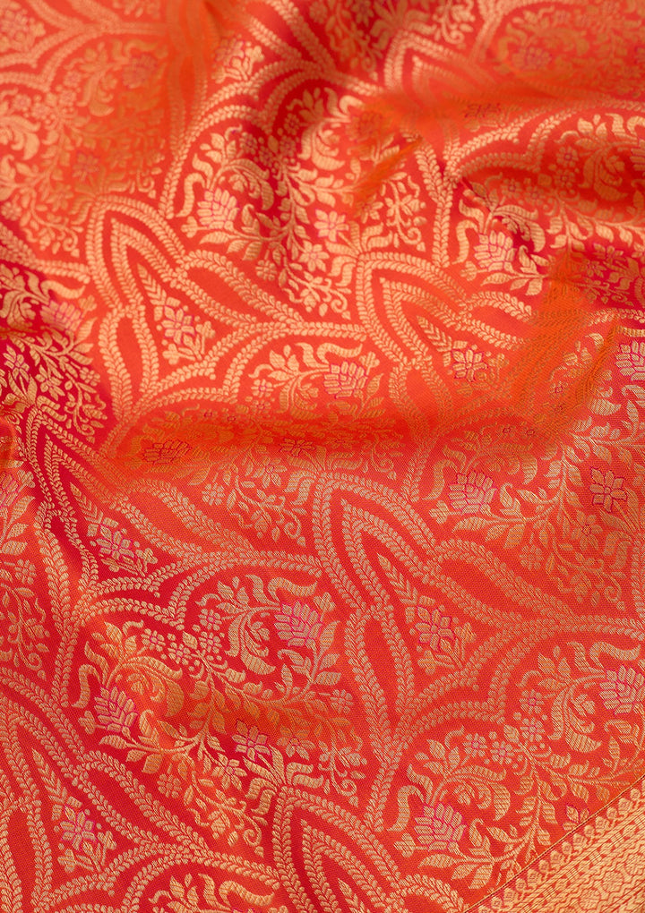Orange Dharmavaram Pure Silk Saree With Matching Blouse Piece