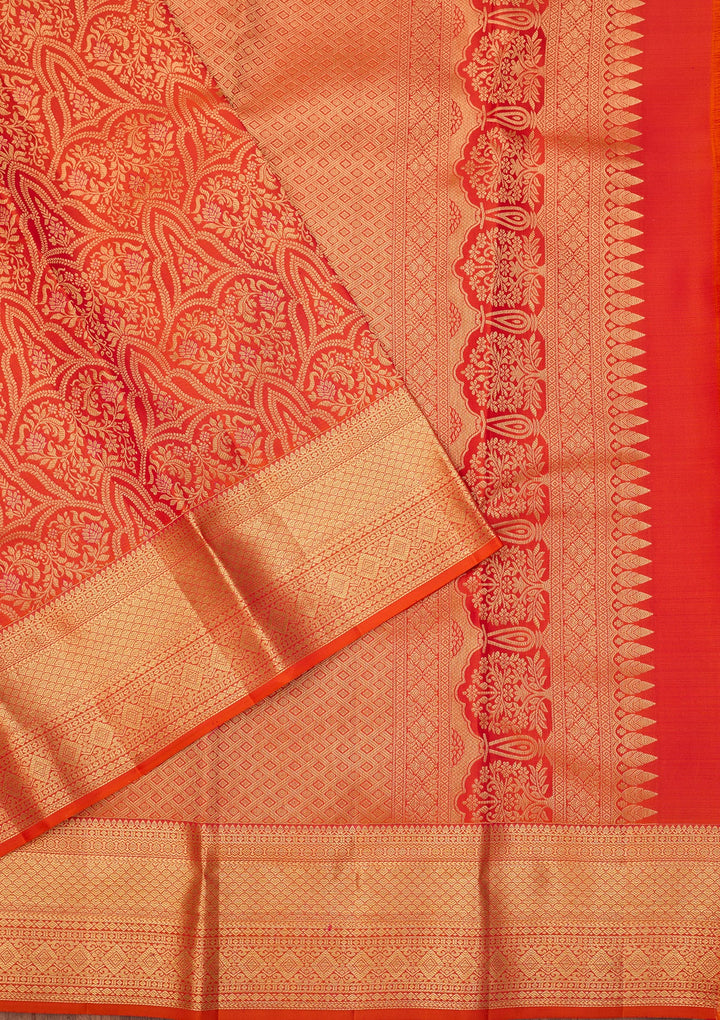 Orange Dharmavaram Pure Silk Saree With Matching Blouse Piece