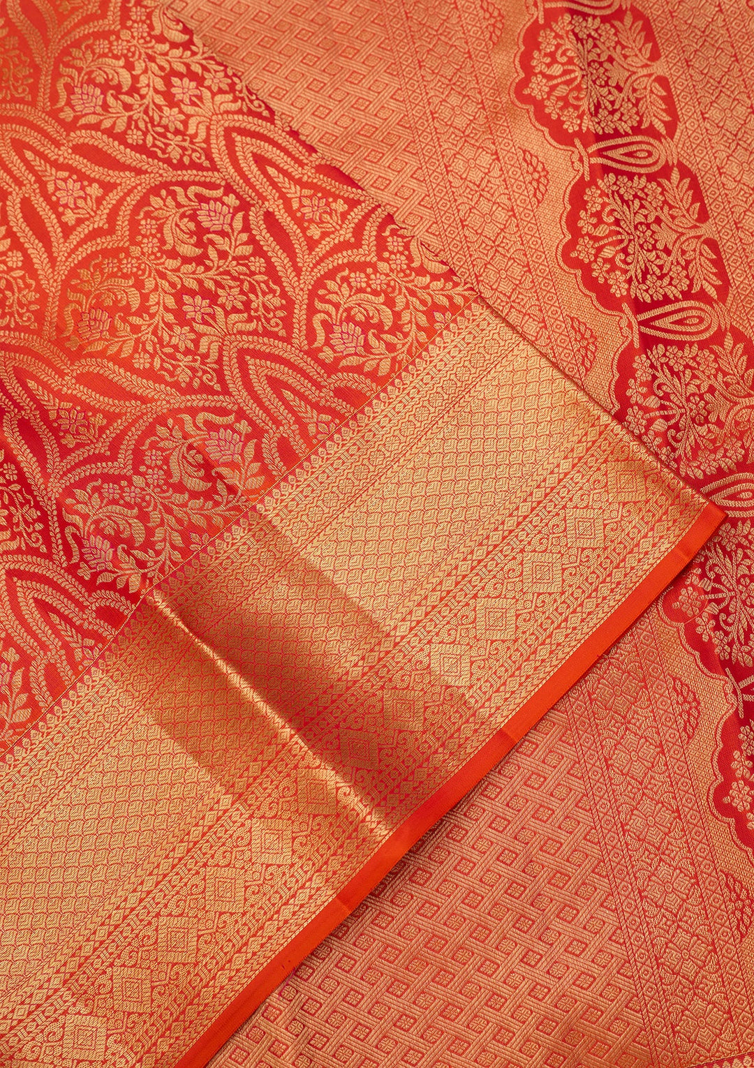 Orange Dharmavaram Pure Silk Saree With Matching Blouse Piece