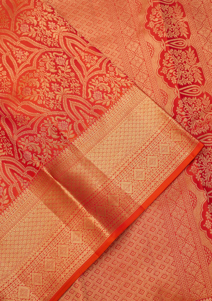 Orange Dharmavaram Pure Silk Saree With Matching Blouse Piece