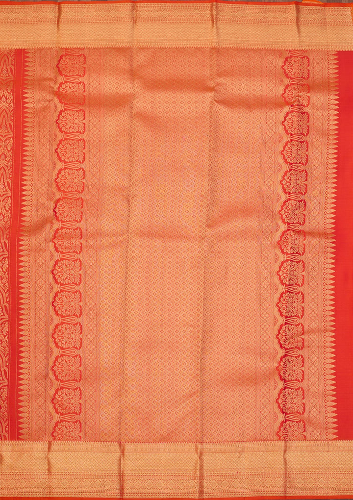 Orange Dharmavaram Pure Silk Saree With Matching Blouse Piece