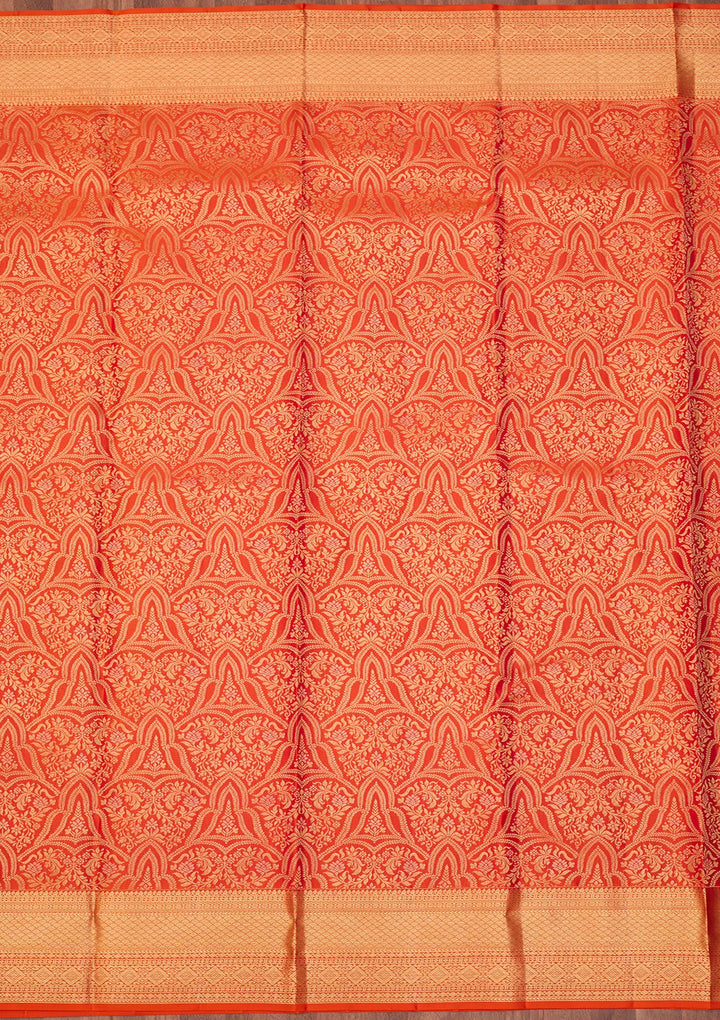 Orange Dharmavaram Pure Silk Saree With Matching Blouse Piece