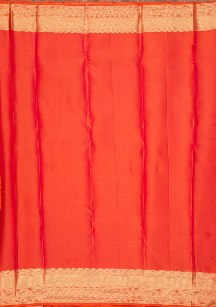 Orange Dharmavaram Pure Silk Saree With Matching Blouse Piece