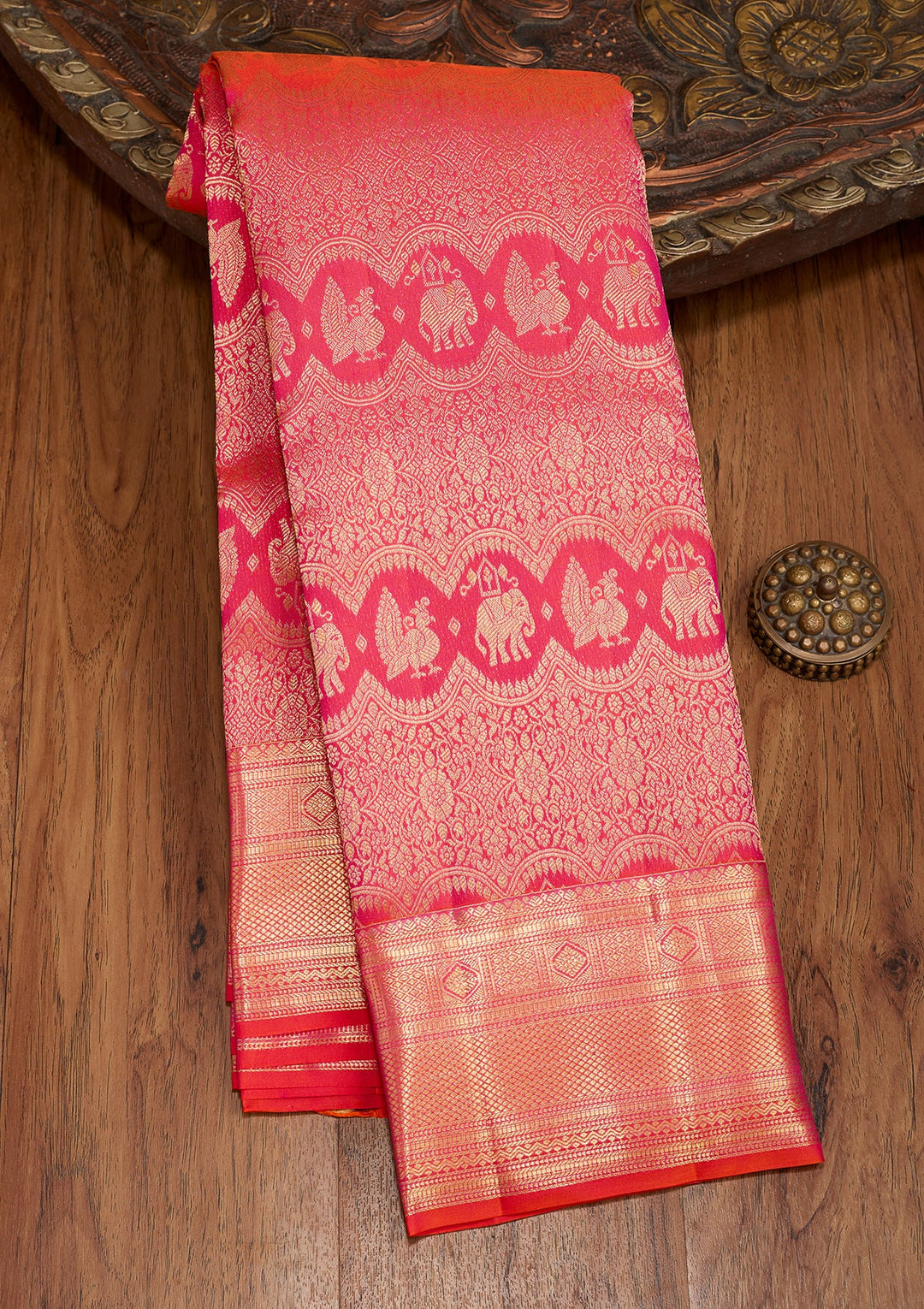 Orange Dharmavaram Pure Silk Saree With Matching Blouse Piece