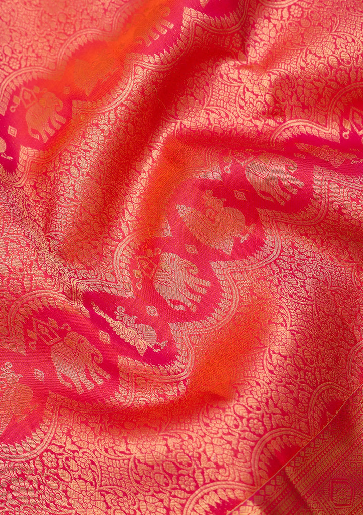 Orange Dharmavaram Pure Silk Saree With Matching Blouse Piece