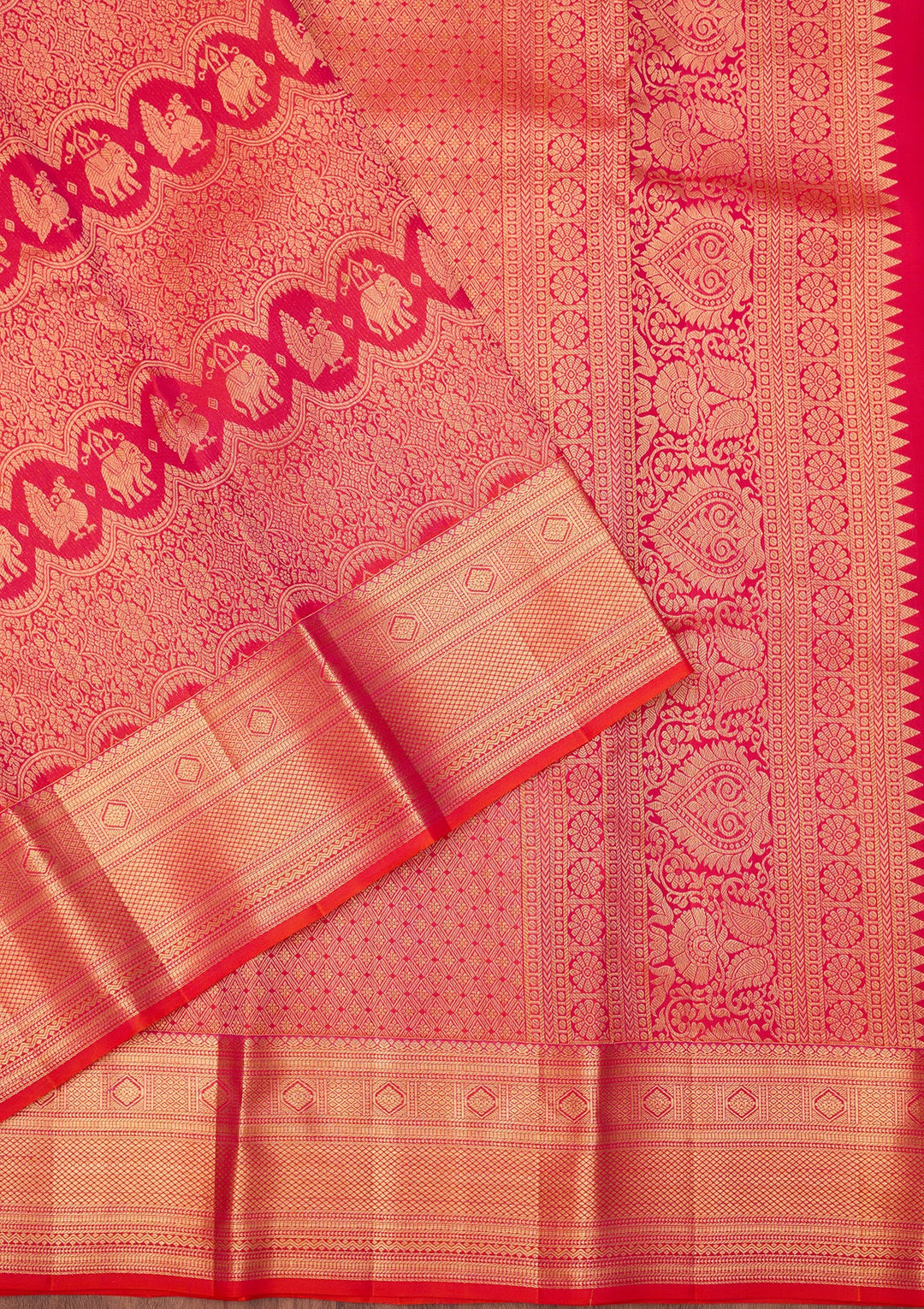 Orange Dharmavaram Pure Silk Saree With Matching Blouse Piece