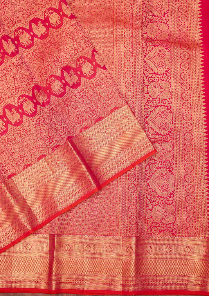 Orange Dharmavaram Pure Silk Saree With Matching Blouse Piece