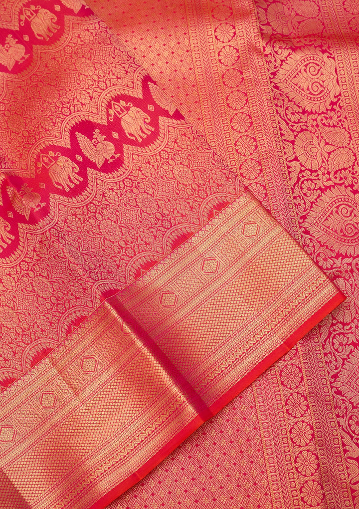 Orange Dharmavaram Pure Silk Saree With Matching Blouse Piece
