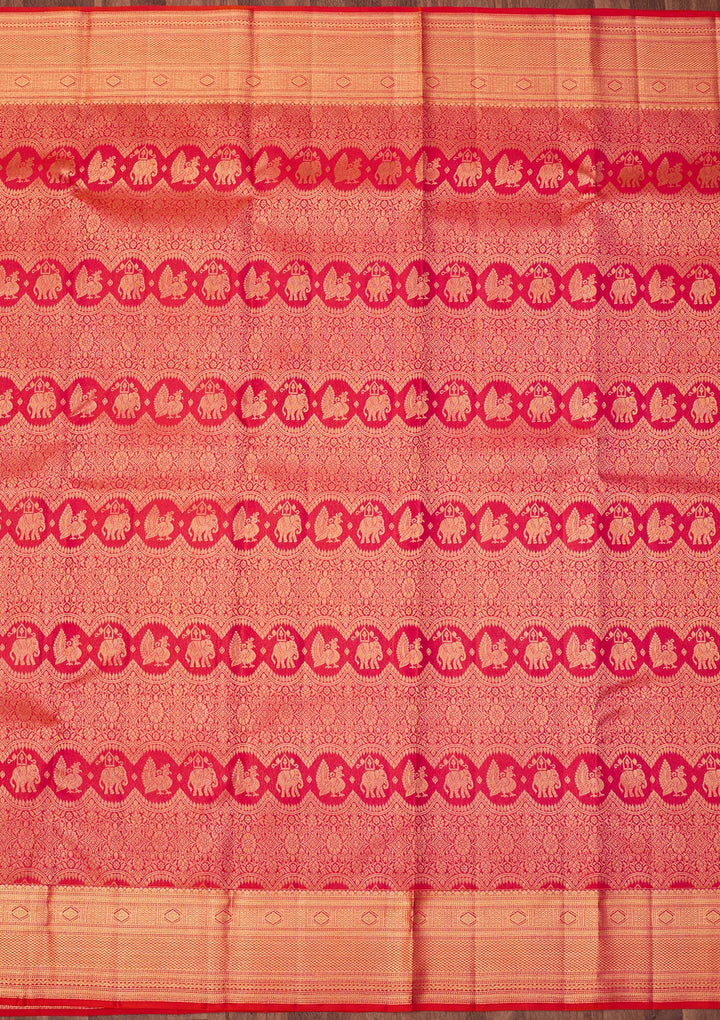 Orange Dharmavaram Pure Silk Saree With Matching Blouse Piece