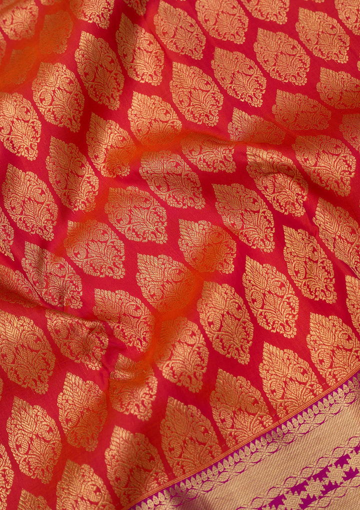 Orange Dharmavaram Pure Silk Saree With Matching Blouse Piece