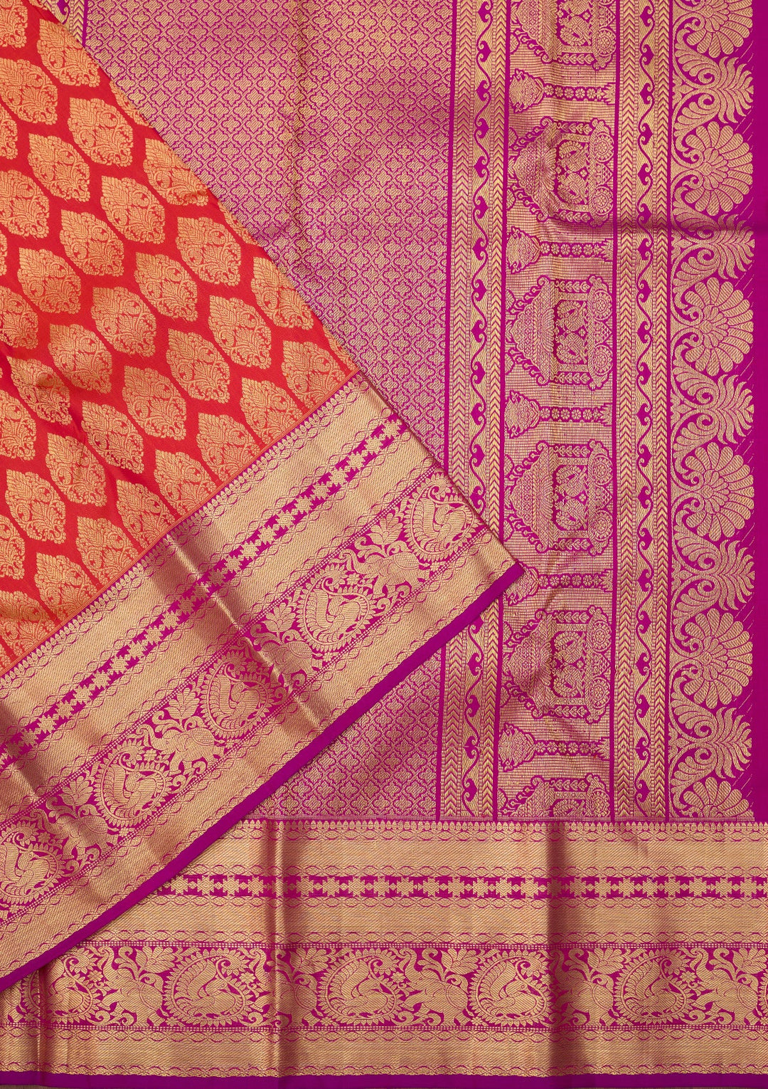 Orange Dharmavaram Pure Silk Saree With Matching Blouse Piece