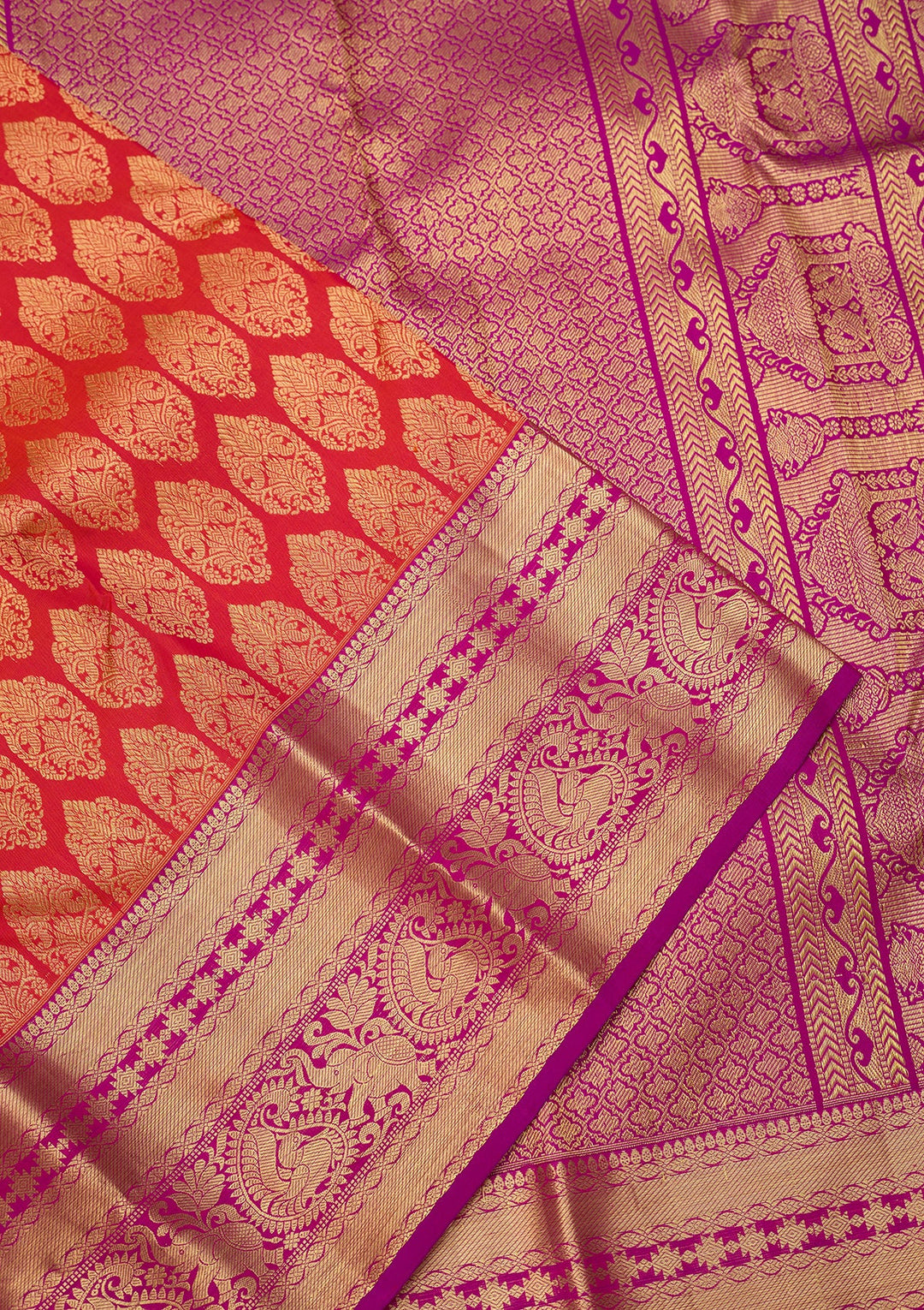 Orange Dharmavaram Pure Silk Saree With Matching Blouse Piece