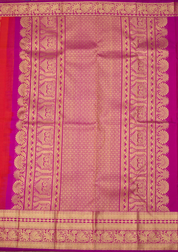 Orange Dharmavaram Pure Silk Saree With Matching Blouse Piece