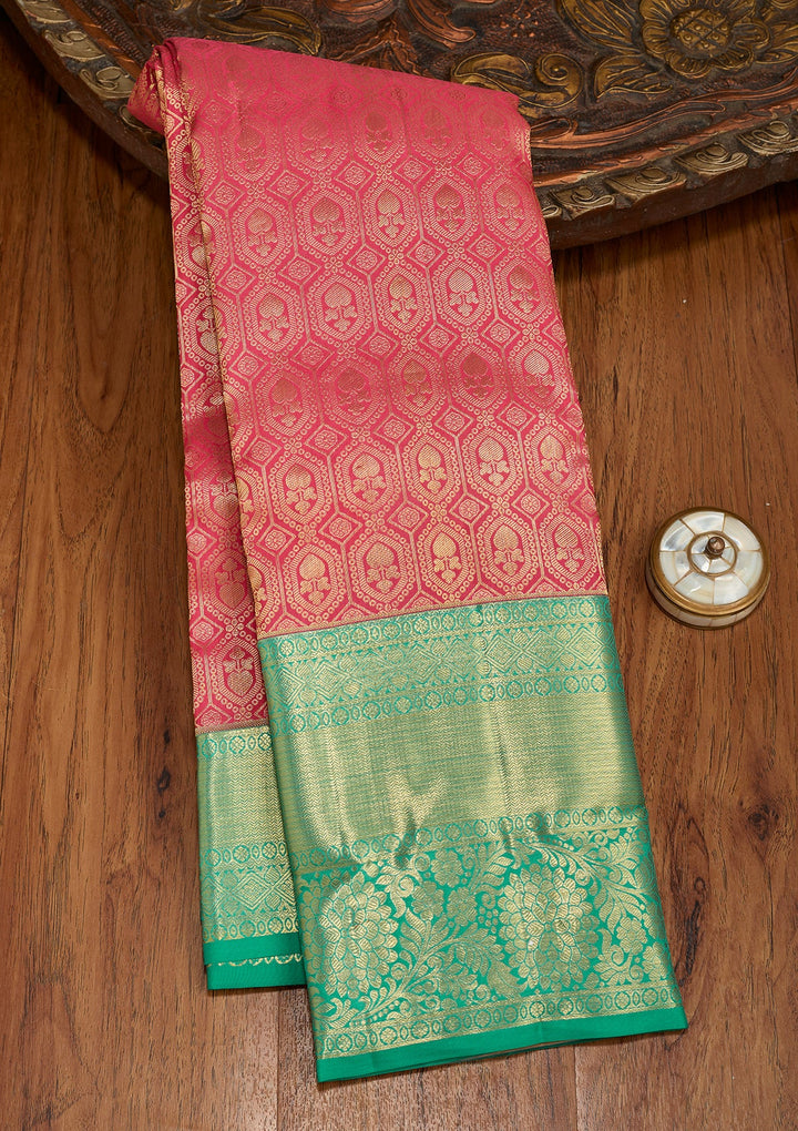 Rani Pink Dharmavaram Pure Silk Saree With Matching Blouse Piece