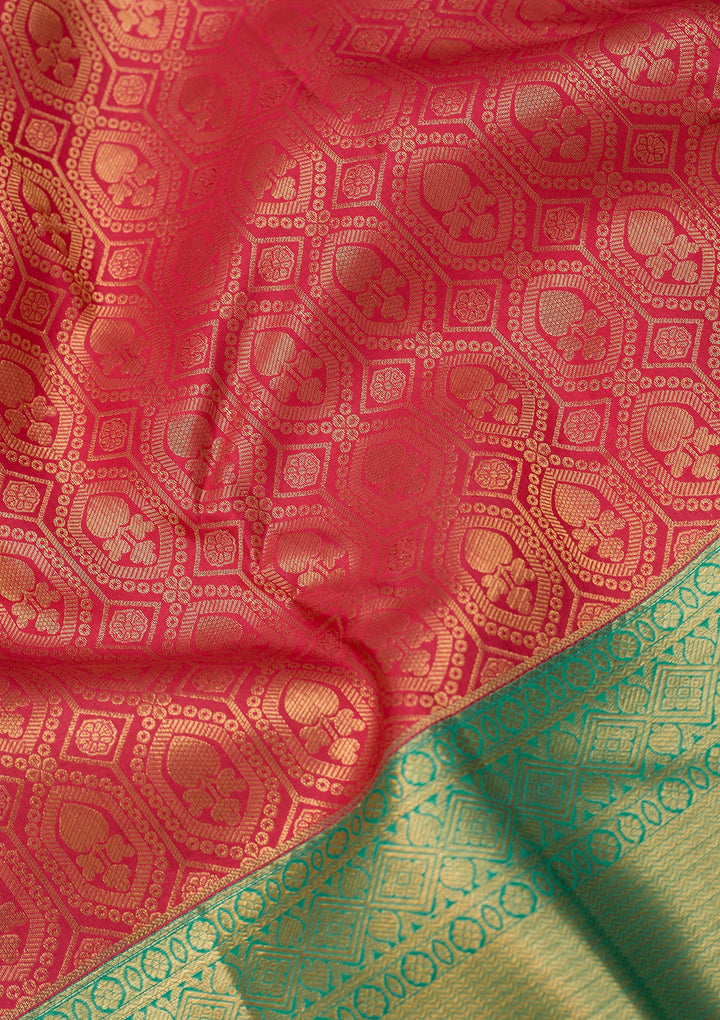 Rani Pink Dharmavaram Pure Silk Saree With Matching Blouse Piece