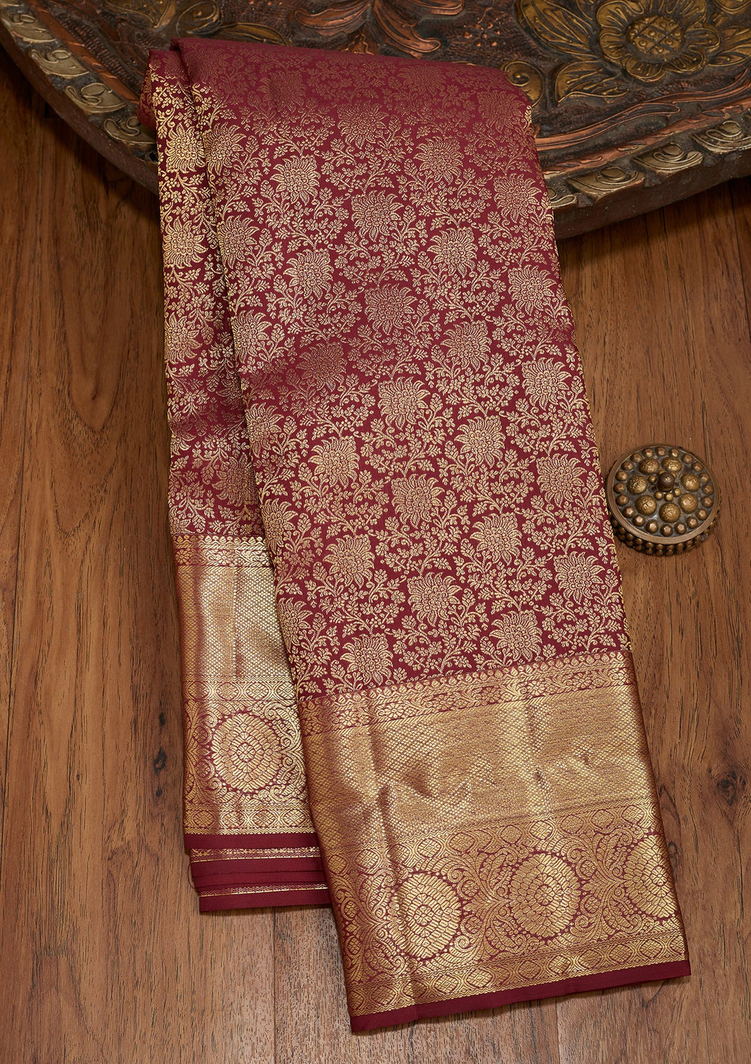 Maroon Dharmavaram Pure Silk Saree With Matching Blouse Piece