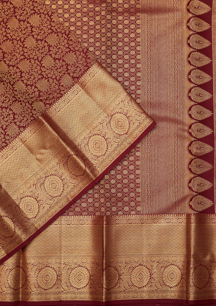 Maroon Dharmavaram Pure Silk Saree With Matching Blouse Piece