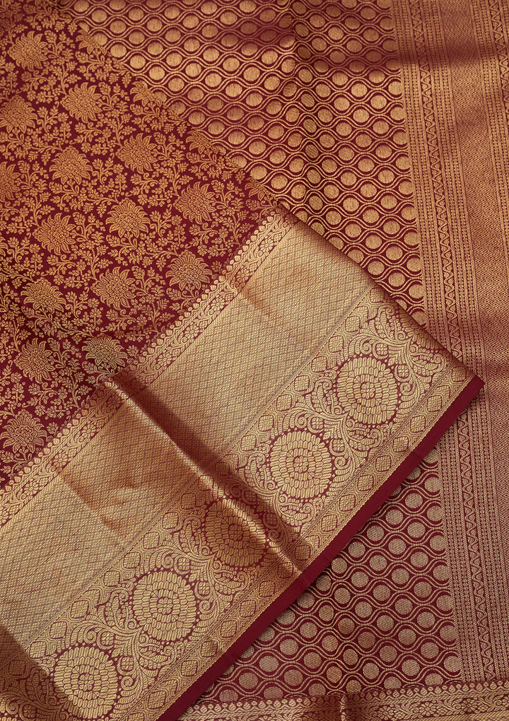 Maroon Dharmavaram Pure Silk Saree With Matching Blouse Piece