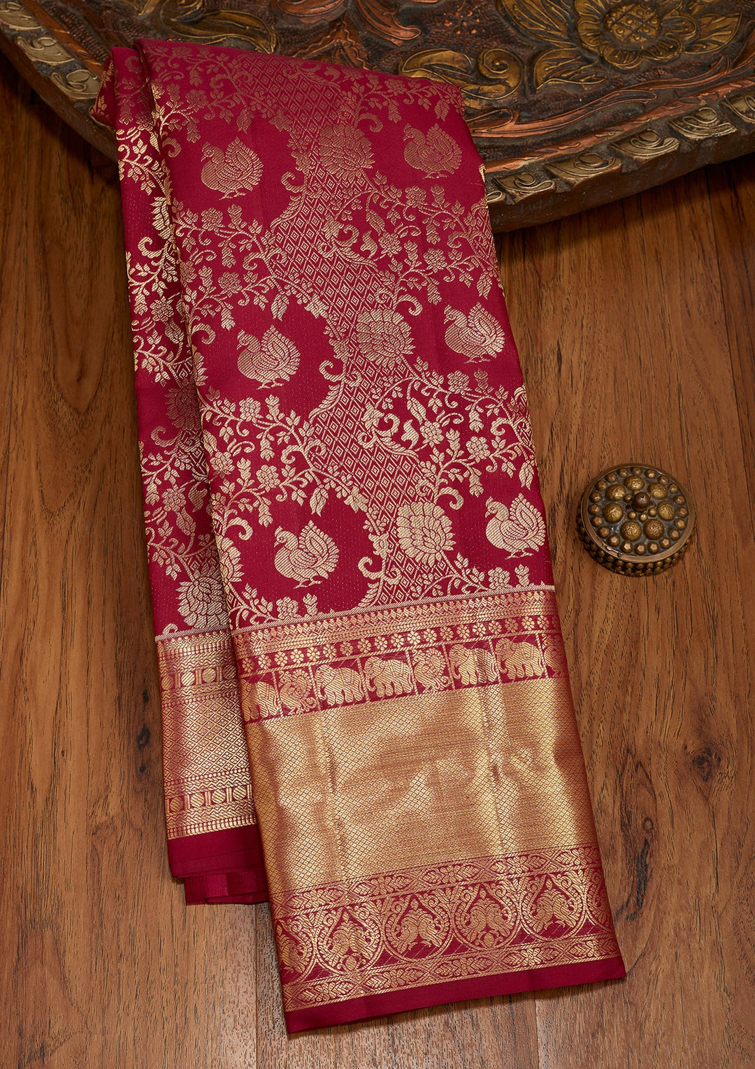 Magenta Pink Dharmavaram Pure Silk Saree With Matching Blouse Piece