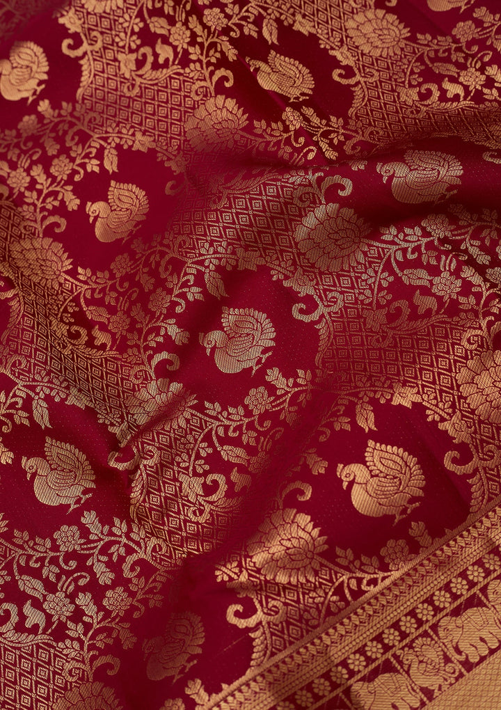 Magenta Pink Dharmavaram Pure Silk Saree With Matching Blouse Piece