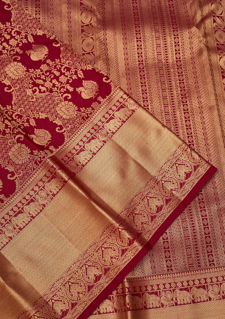 Magenta Pink Dharmavaram Pure Silk Saree With Matching Blouse Piece
