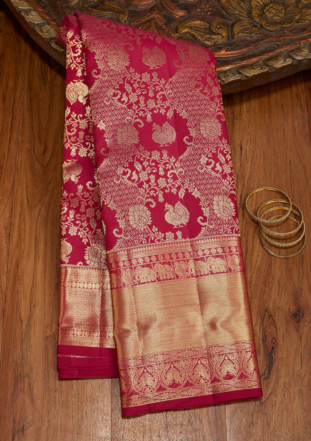 Rani Pink Dharmavaram Pure Silk Saree With Matching Blouse Piece