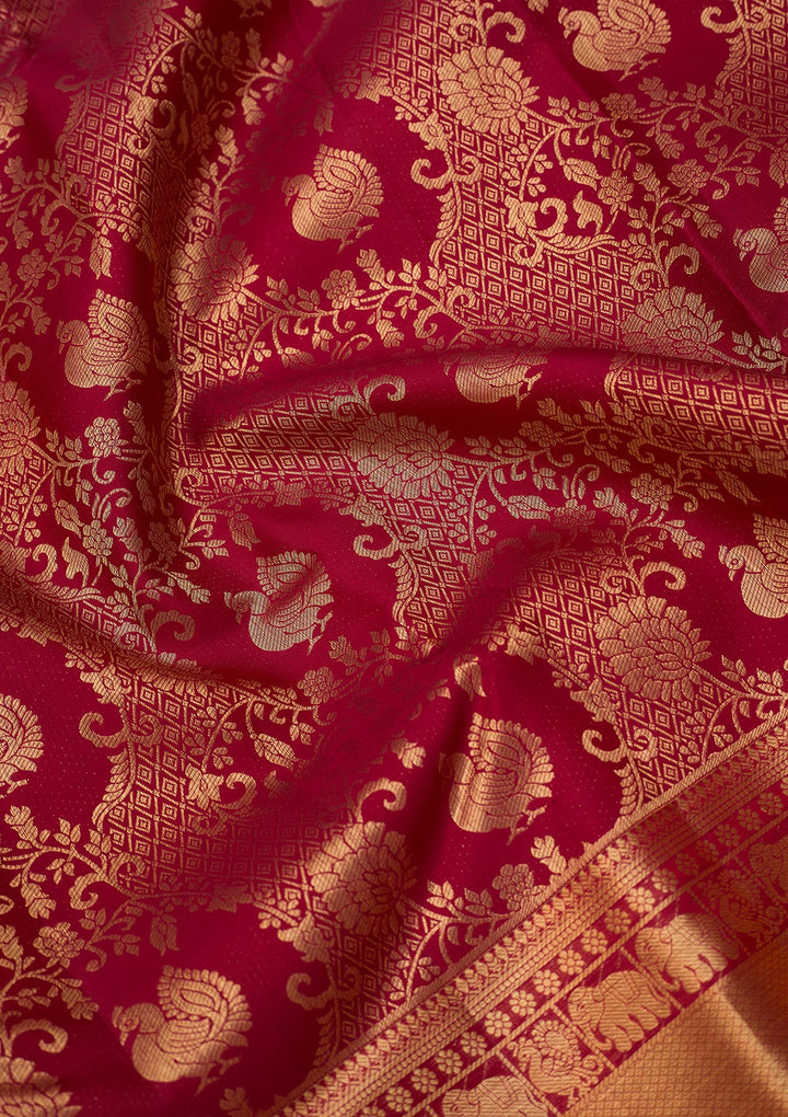 Rani Pink Dharmavaram Pure Silk Saree With Matching Blouse Piece