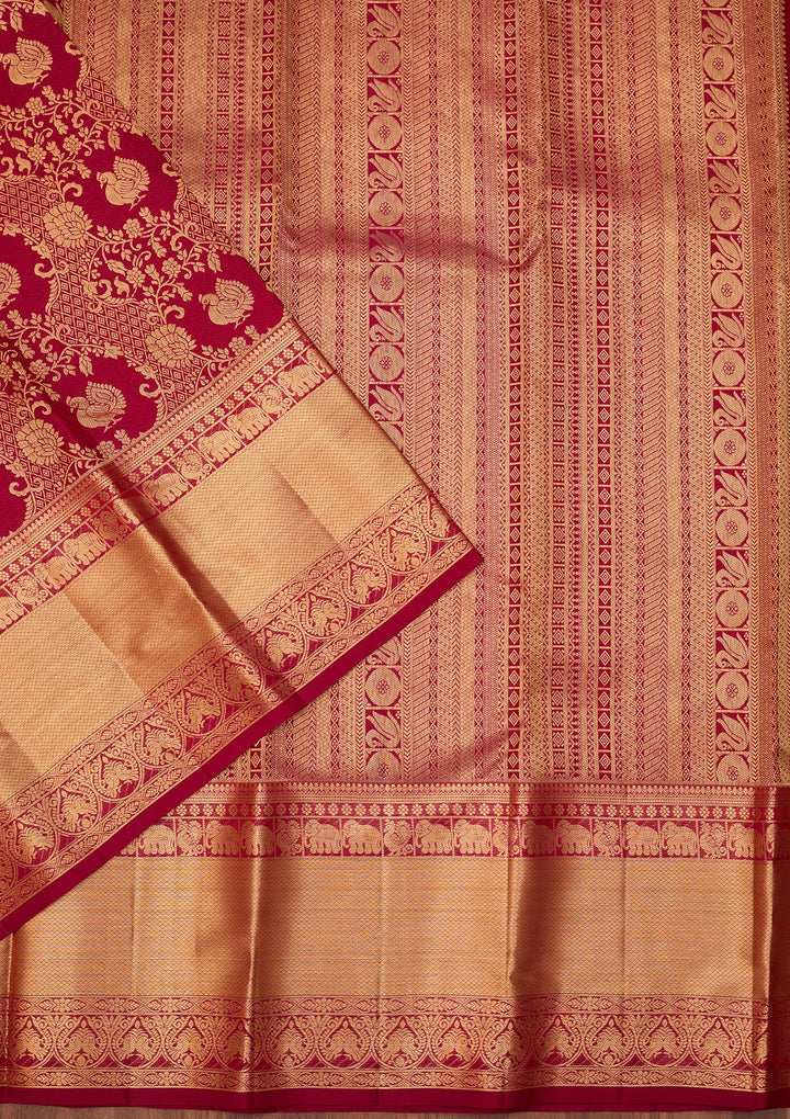 Rani Pink Dharmavaram Pure Silk Saree With Matching Blouse Piece