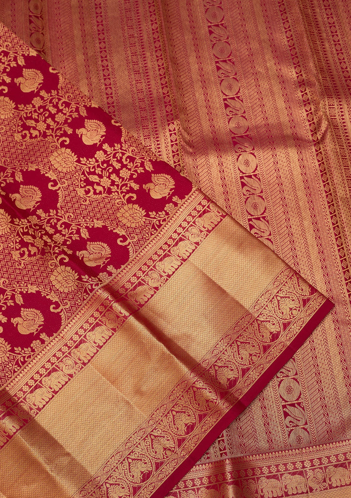 Rani Pink Dharmavaram Pure Silk Saree With Matching Blouse Piece