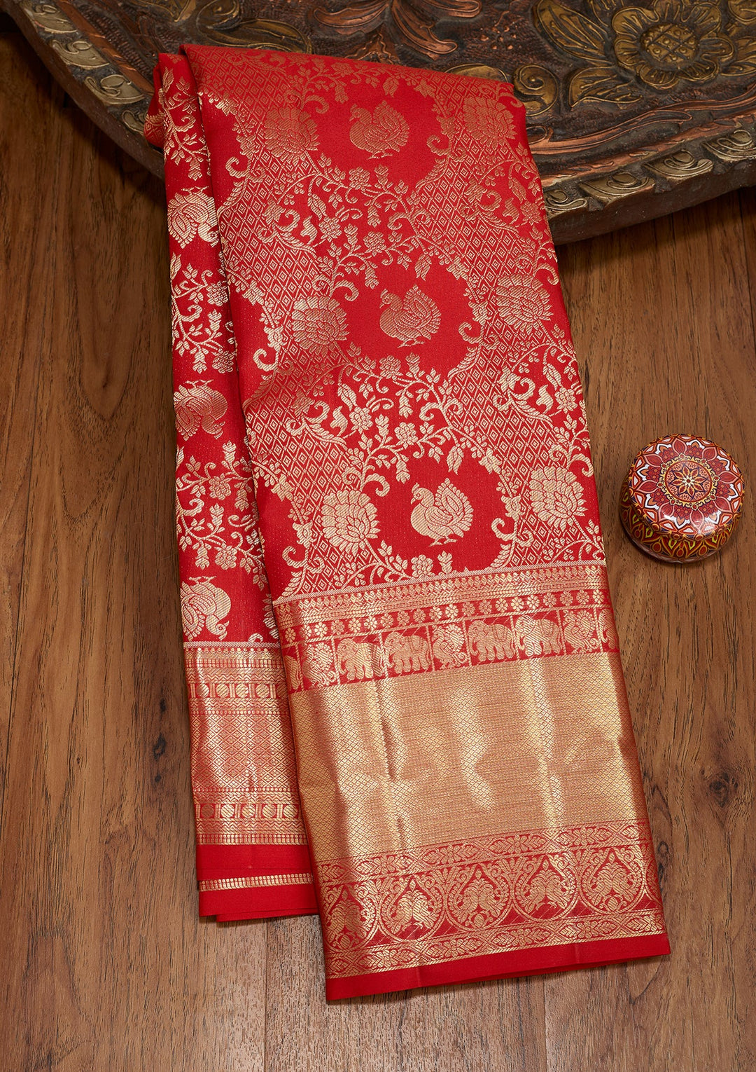 Red Dharmavaram Pure Silk Saree With Matching Blouse Piece