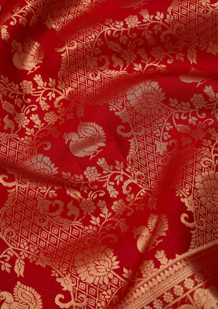 Red Dharmavaram Pure Silk Saree With Matching Blouse Piece