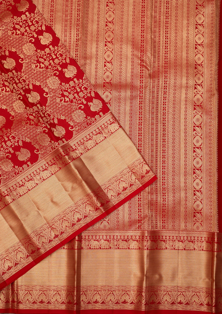 Red Dharmavaram Pure Silk Saree With Matching Blouse Piece