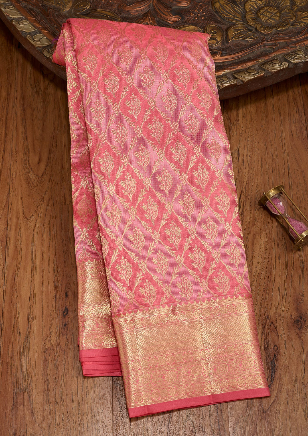 Pink Dharmavaram Pure Silk Saree With Matching Blouse Piece