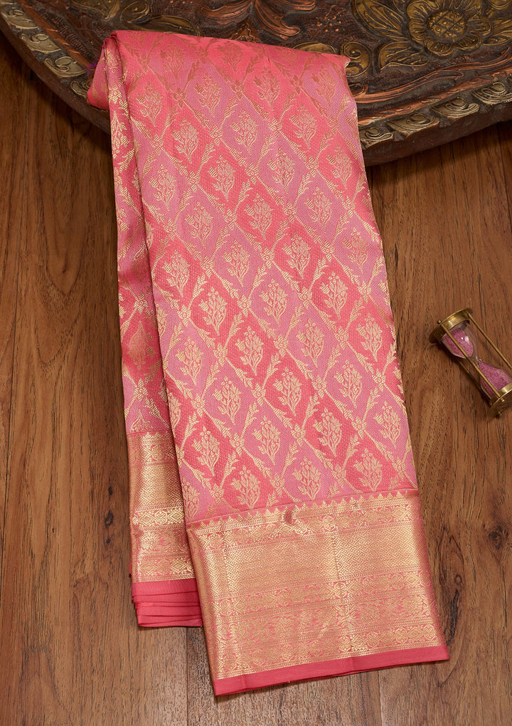 Pink Dharmavaram Pure Silk Saree With Matching Blouse Piece