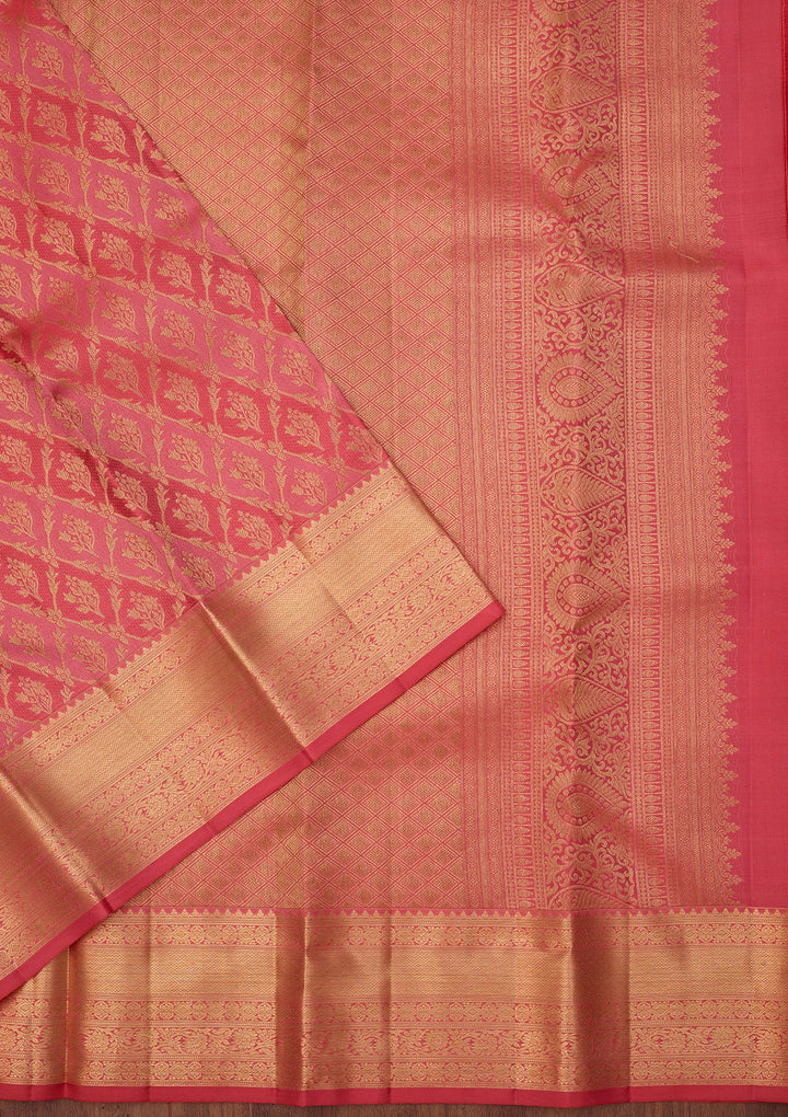 Pink Dharmavaram Pure Silk Saree With Matching Blouse Piece