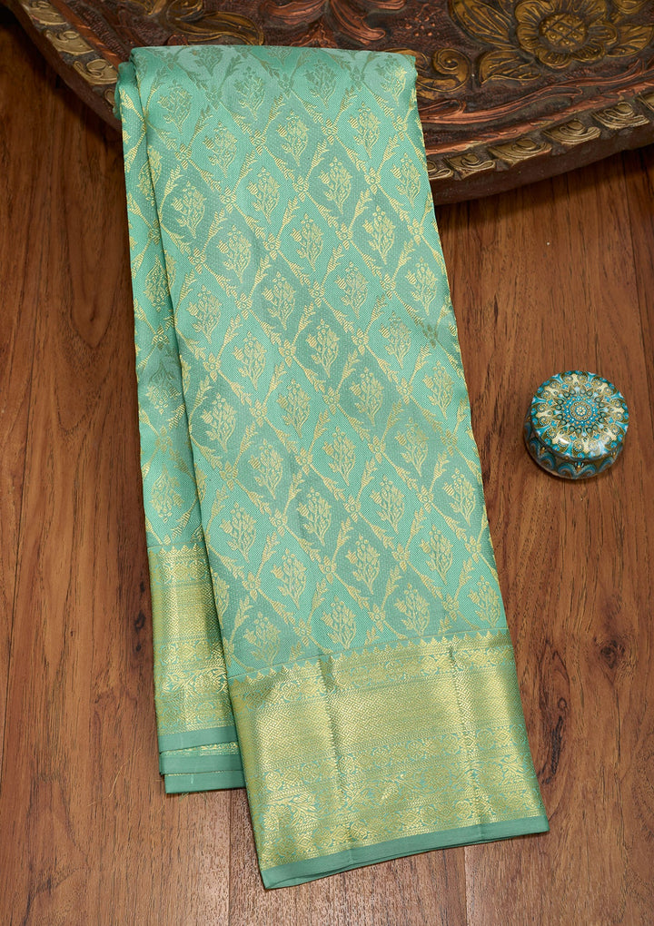 Sea Green Dharmavaram Pure Silk Saree With Matching Blouse Piece