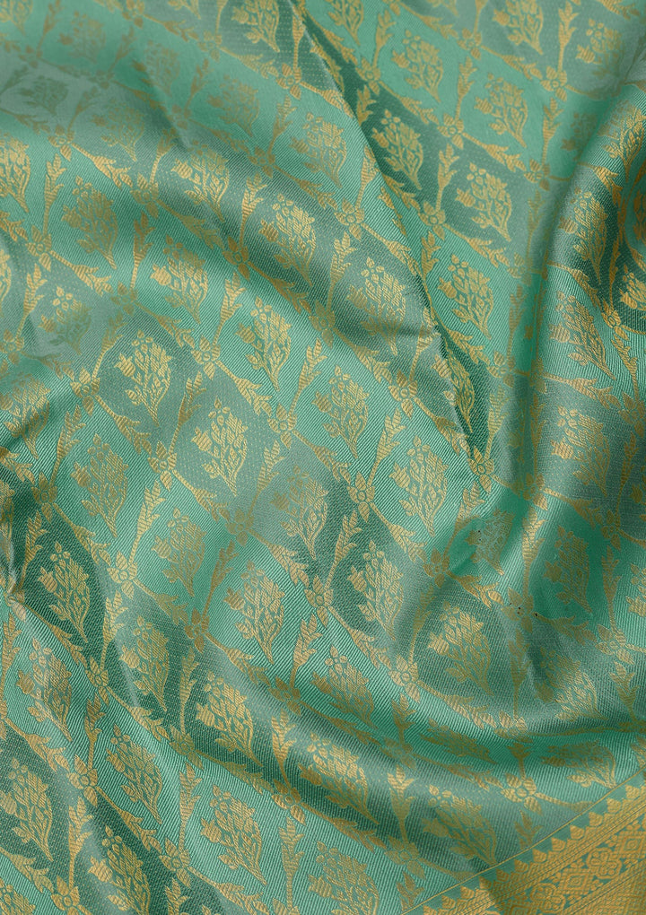 Sea Green Dharmavaram Pure Silk Saree With Matching Blouse Piece