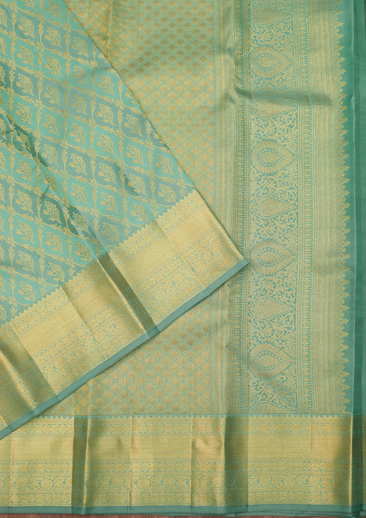 Sea Green Dharmavaram Pure Silk Saree With Matching Blouse Piece