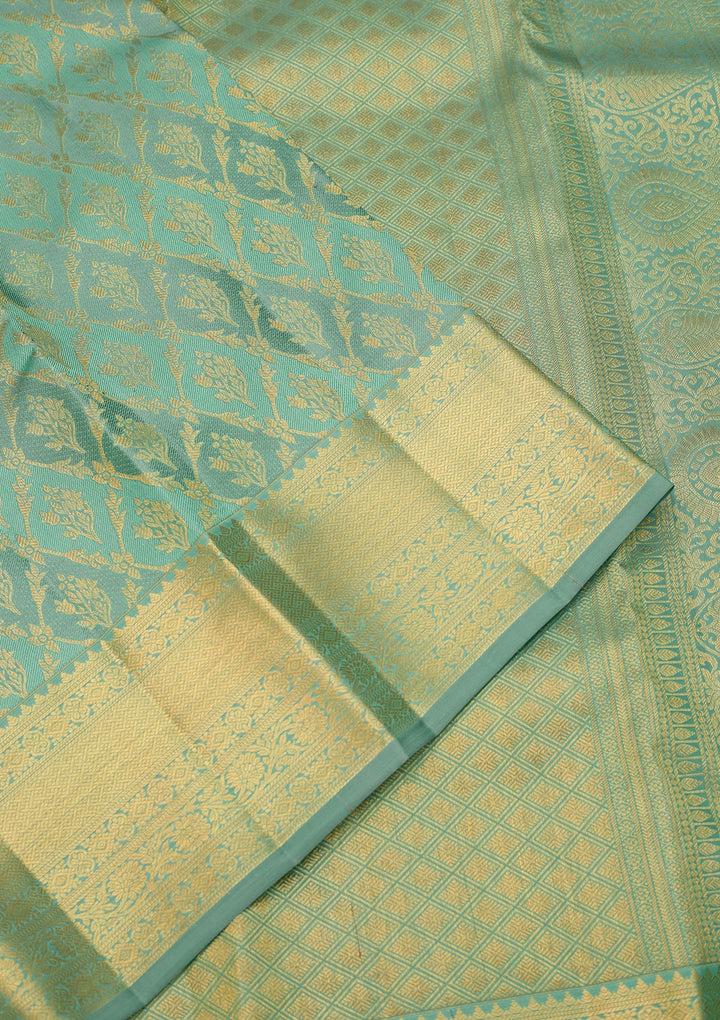 Sea Green Dharmavaram Pure Silk Saree With Matching Blouse Piece