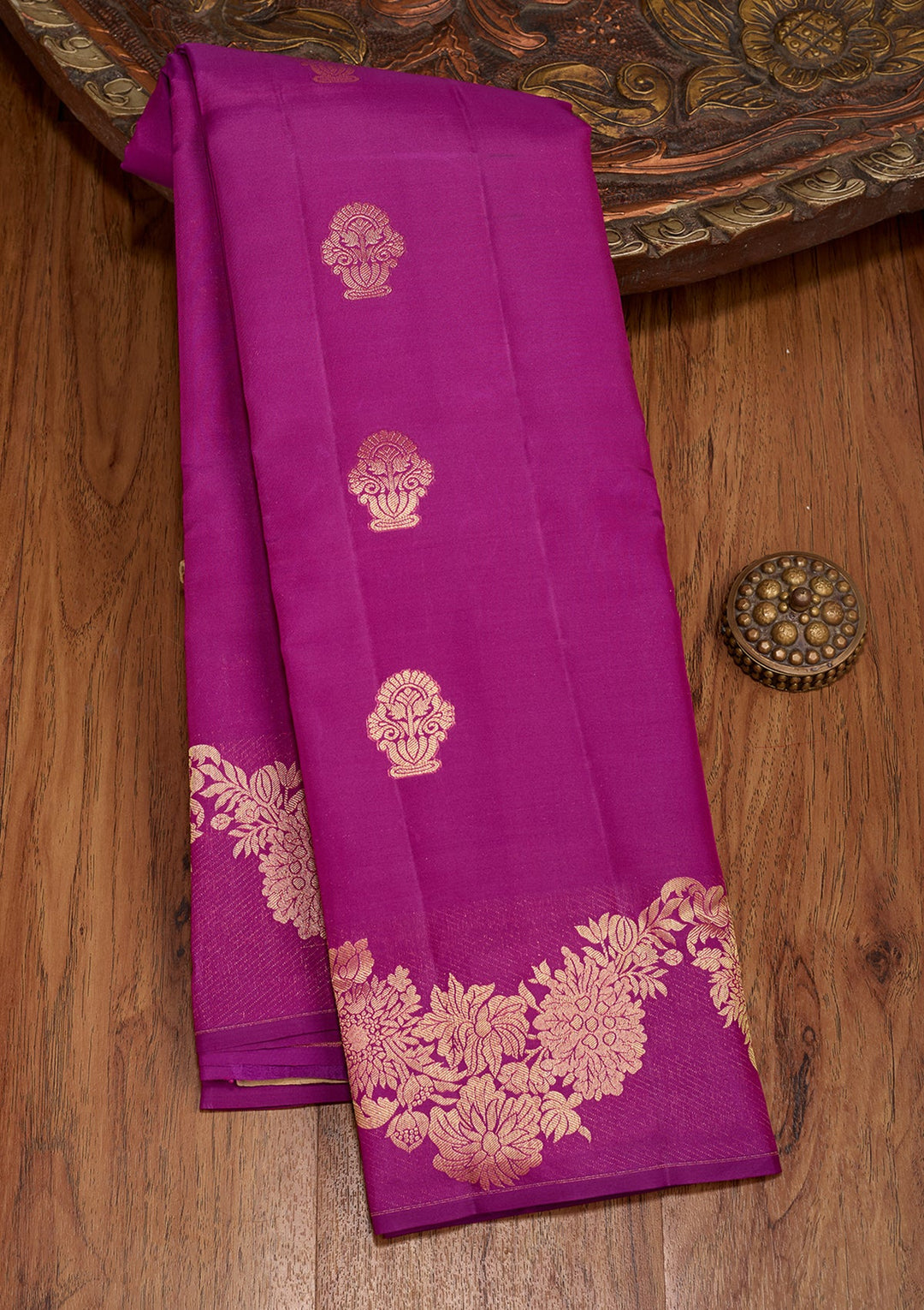 Magenta Pink Dharmavaram Pure Silk Saree With Matching Blouse Piece