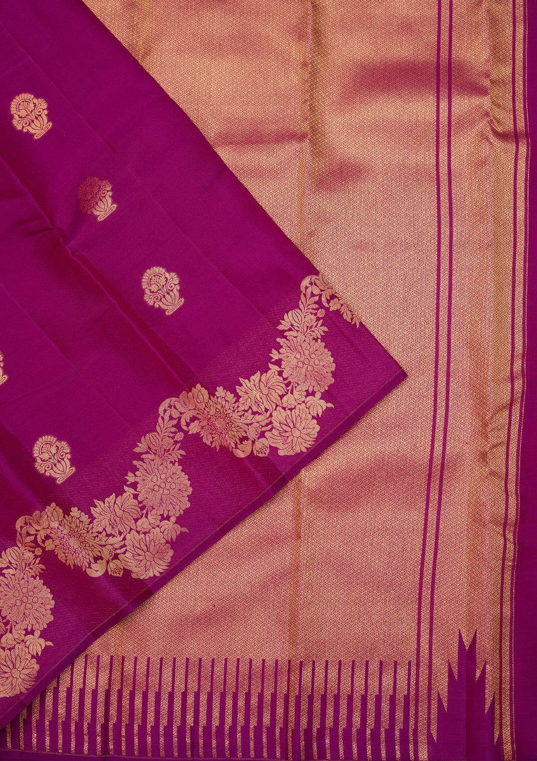 Magenta Pink Dharmavaram Pure Silk Saree With Matching Blouse Piece