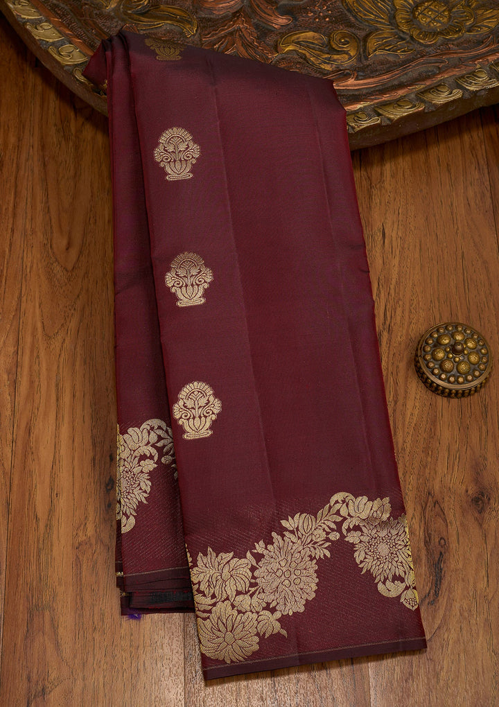 Maroon Dharmavaram Pure Silk Saree With Matching Blouse Piece