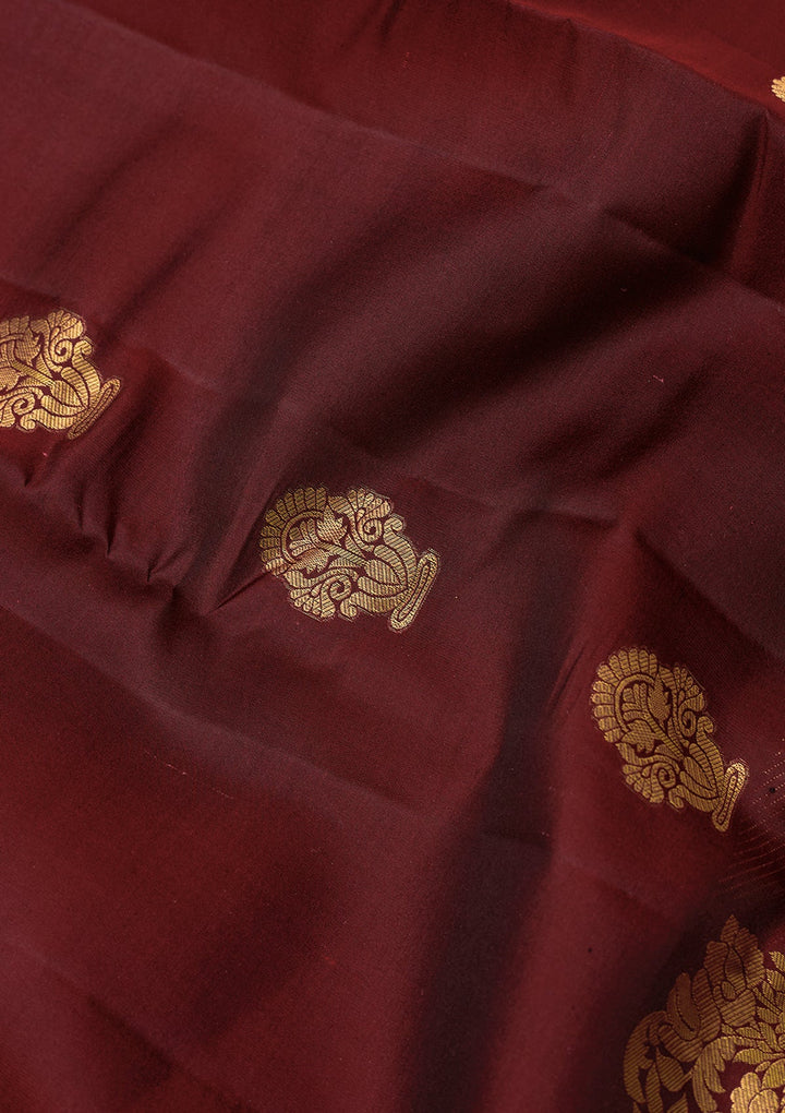Maroon Dharmavaram Pure Silk Saree With Matching Blouse Piece